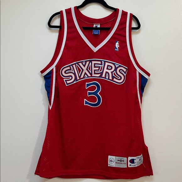 Champion Other - Champion Allen Iverson Philadelphia Sixers Jersey Red 76ers Size 48 NBA‎